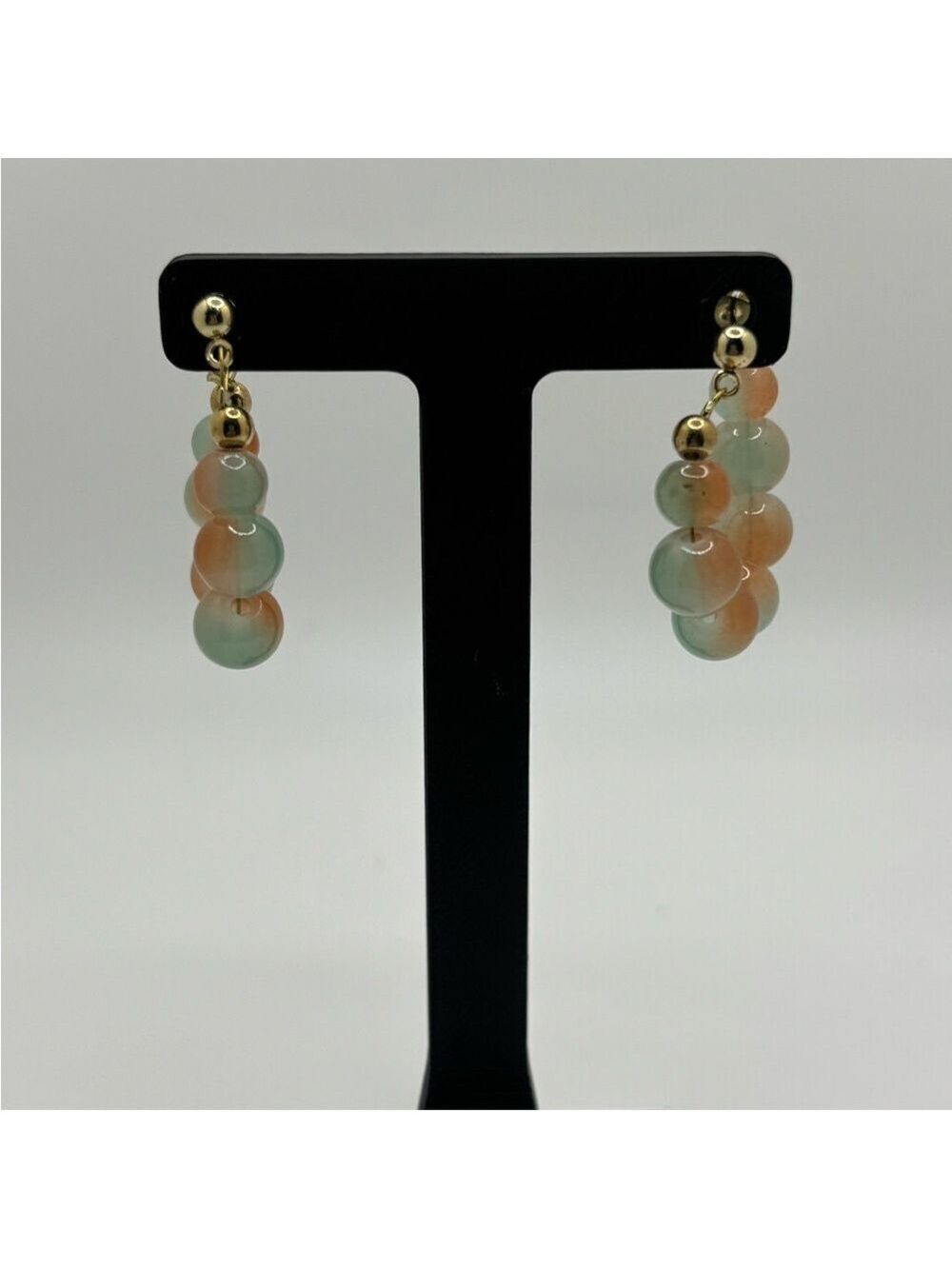 Elegant Gold and Green Beaded Earrings